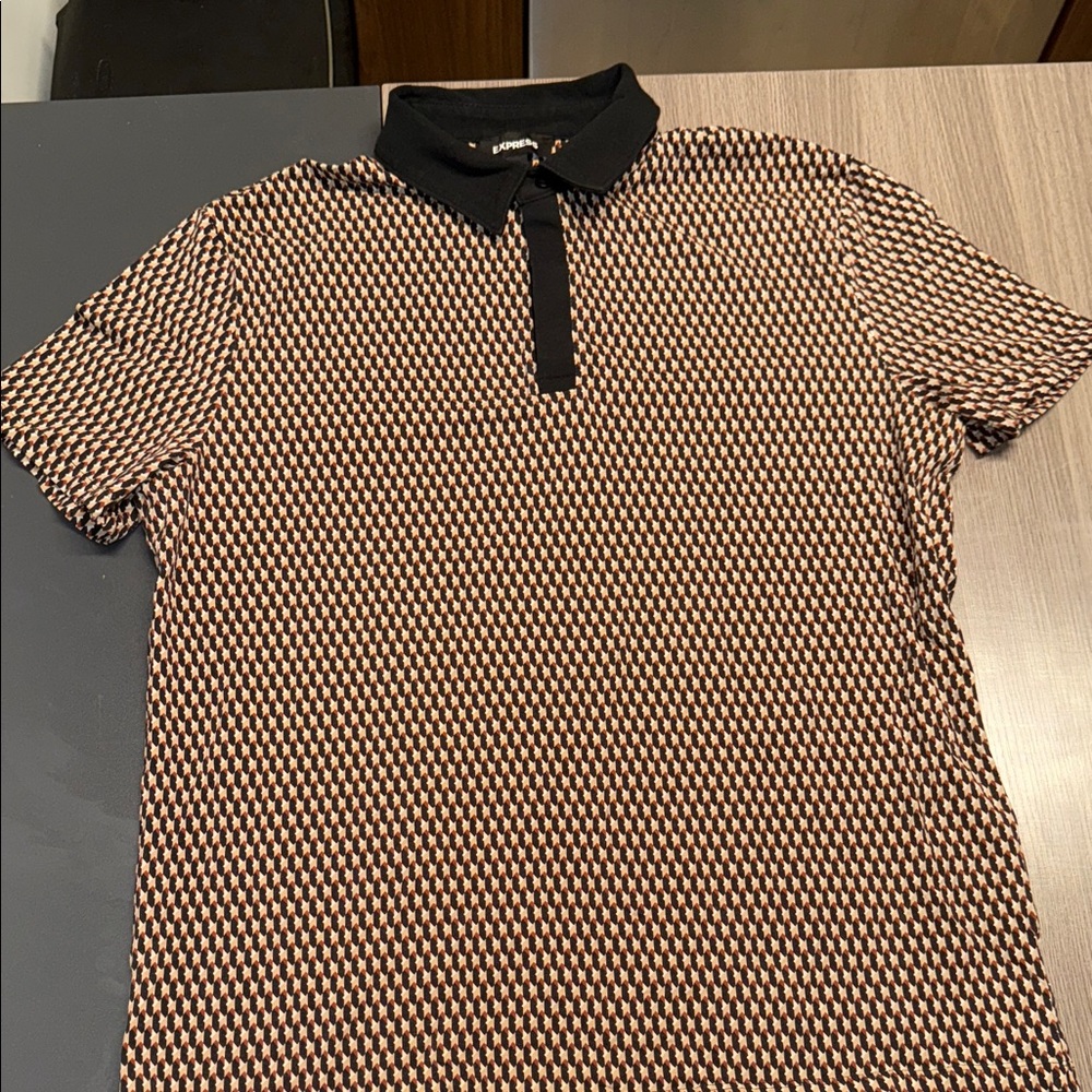 Express Black and Cream Polo Shirt